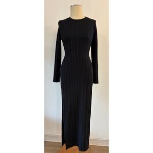 River Island Black Ribbed Lace Up Open Back Maxi Dress Women’s US 6 Bodycon